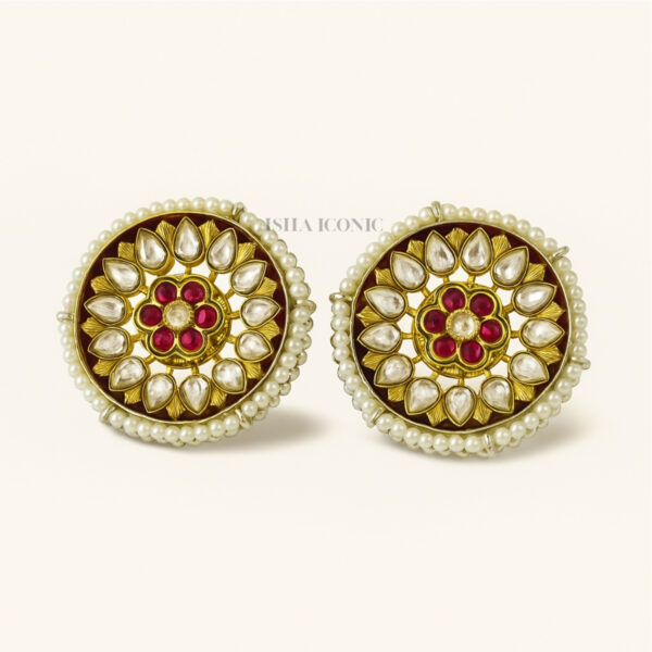 Royal Kundan & Pearl Round Stud Earrings - Image 2