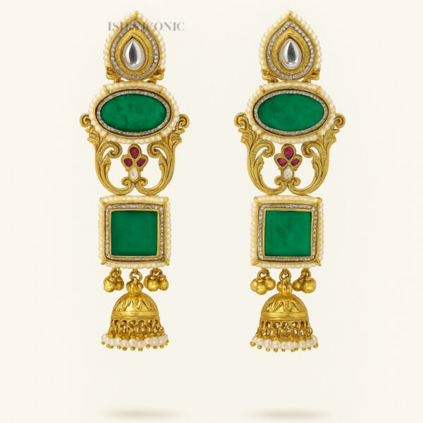 Green Emerald Kundan Earrings
