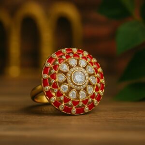 Gold Plated Silver Ring with Kundan Design