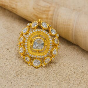 Traditional Kundan Gold Plated Statement Ring with Polki Stones