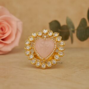 Rose Quartz Heart Ring in Gold Finish