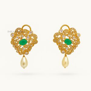 Green Stone and Pearl Drop Earrings