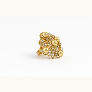 Gold Plated Statement Ring with Pearls & Sparkling Crystals
