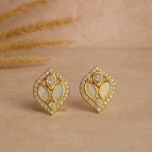 Classic Gold and White Stone Earrings