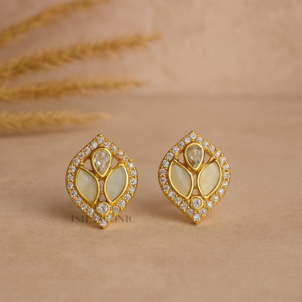 Classic Gold and White Stone Earrings