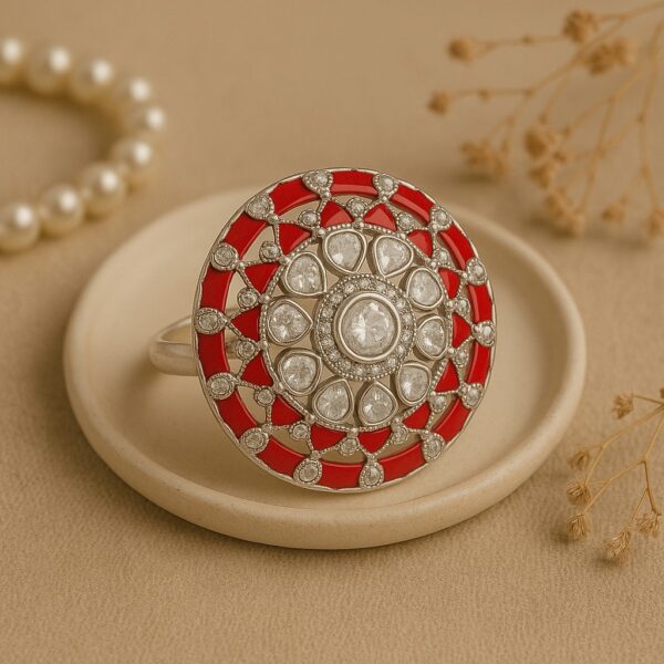 Gold Plated Silver Ring with Kundan Design - Image 3