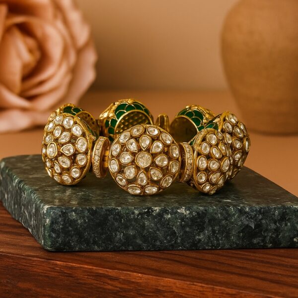 Traditional Kundan Polki Gold-Plated Bangle Bracelet - Image 2
