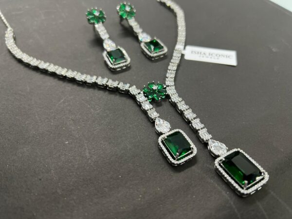American Diamond & Green Emerald Necklace and Earring Set - Image 4
