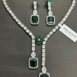 American Diamond & Green Emerald Necklace and Earring Set