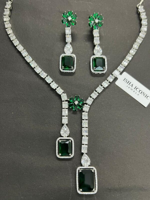 American Diamond & Green Emerald Necklace and Earring Set