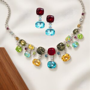 Multicolor AD Necklace Set | Designer Stone Jewellery | Rhodium-Plated Party & Cocktail Wear Premium Set
